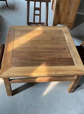 新中外式老榆木方桌家用喝VGJ小型餐桌椅组合户茶方餐厅实木桌餐