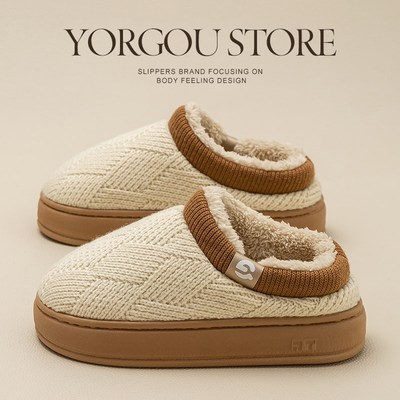 半包跟棉拖鞋女冬季室内居家厚底防滑毛绒新款保W暖棉鞋男冬天