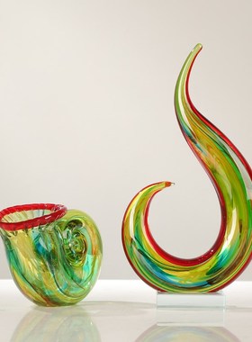 轻奢抽象琉璃彩色海螺艺术摆件客厅玄关样板房酒X店桌面装饰品