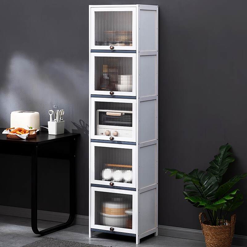 厨房置物架落地多层收纳柜带门多功能餐边柜翻Q盖橱柜锅具储物碗