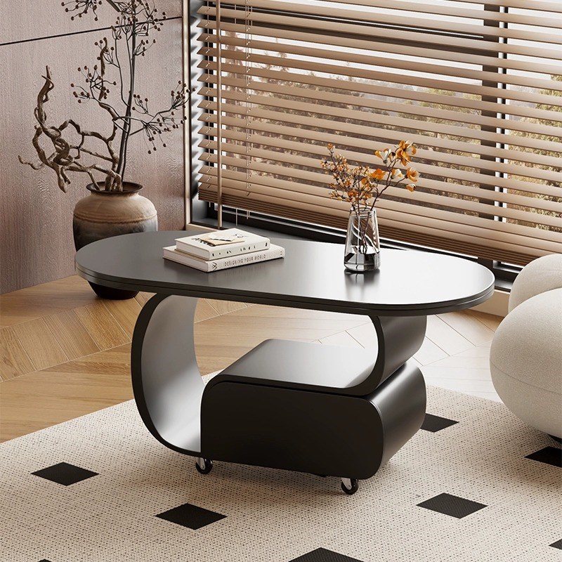 奶油风椭圆茶几客厅o家用高级简约小户型极简可移动铁艺茶几桌