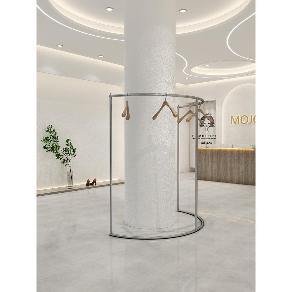 服装店展示架不锈钢圆弧形挂衣杆男女装店铺专用落地式陈列货架