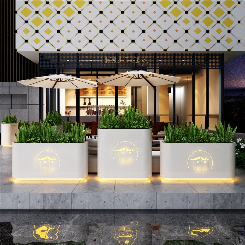 户外太阳能花箱组合发光花架外摆隔断围栏不锈钢种植箱庭院花槽