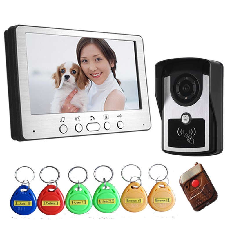 山一视达7寸带刷卡遥控功能铝面板拉丝1000线高清 可视门铃