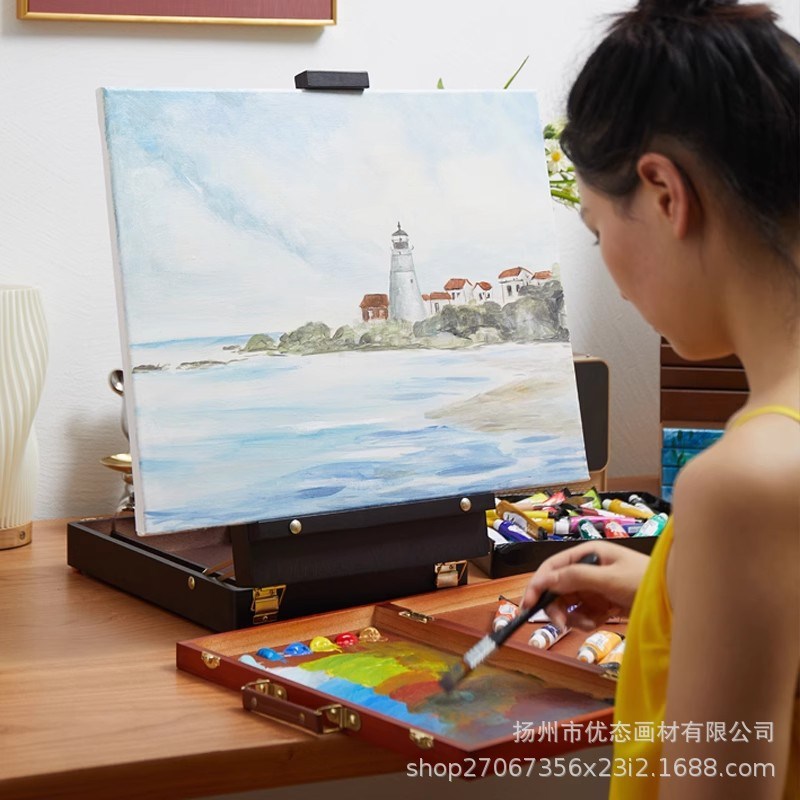 复古专业油画调色盒木制手提学生写生美术专用手提油画画箱写生盒