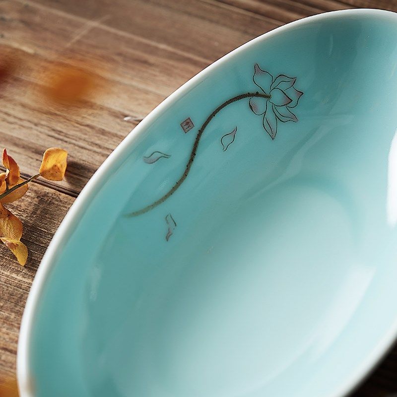 中式椭圆形鱼盘家用蒸鱼盘子陶瓷深盘菜盘冷凉菜摆盘酒店餐厅餐具,餐饮具,盘,淘宝优惠券,粉丝福利购,淘宝优惠卷