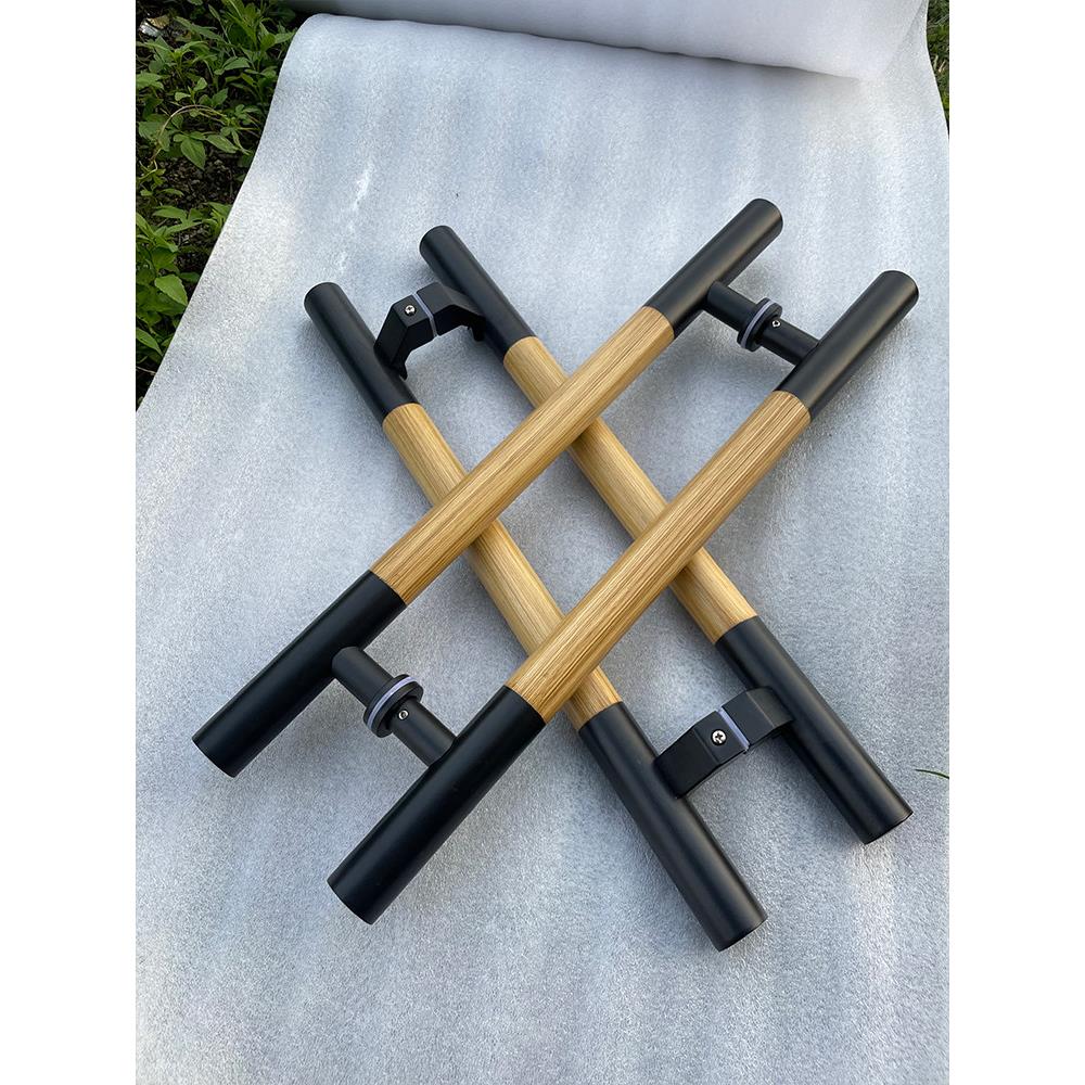 钢化玻璃门拉手哑黑木纹把手木门防火门拉门黑色圆管木纹拉把手