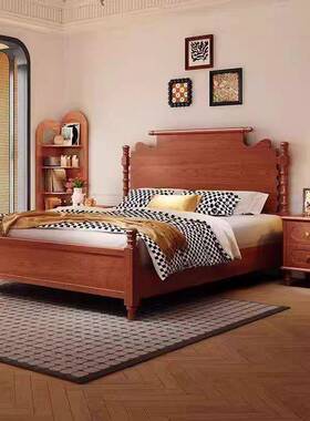 法储式复古床.1双人床MCY.8米15单人简约波浪纹床主卧室黑色物实