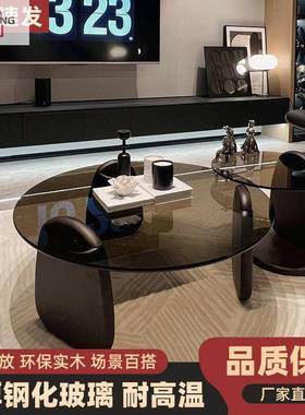 圆形客厅用小户型轻奢现代茶NHM桌玻约简创意钢化家璃茶几桌组合