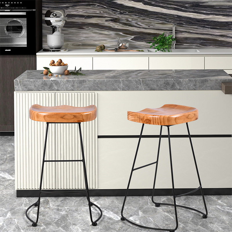 厂家直销复古特色实木椅休闲椅子铁艺休闲吧餐厅民宿创意吧台椅