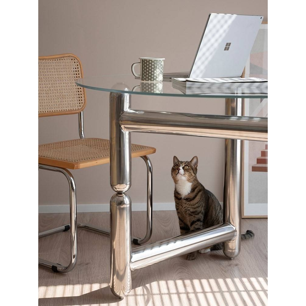 0J挑时tells|气球狗钢化玻璃圆餐桌现代简约轻奢复古小户型家用定