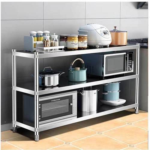 用不锈层钢厨置物架落地多厂家直供仓库货架房家微波炉收纳架厨房