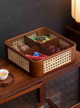 竹制藤编干果盒家用新过客厅2中250116式坚果盘025新款年分格点心