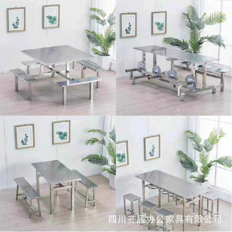 不锈钢餐餐学校食堂连体餐桌椅PBV工餐厅员人人人位快桌桌椅组合