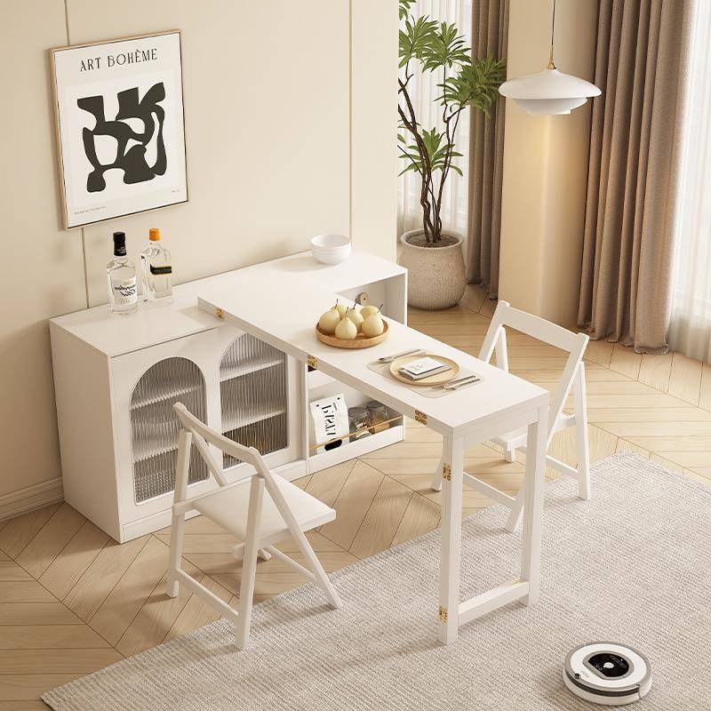 实木板小OBY户饭型奶油多功能餐餐桌家用边一体简约现代伸缩岩折