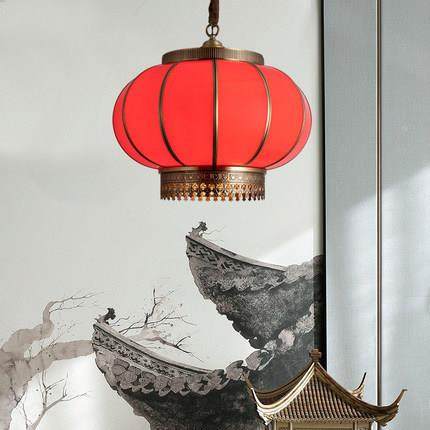 中式全铜红灯台笼吊灯古典中风过道阳灯防水户庭413院别外墅大门