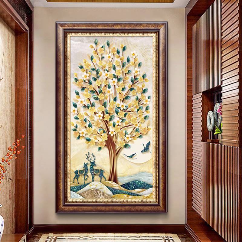 欧式玄版装饰画美背景入户走廊关过道墙画竖挂DY741184画发财树轻