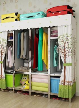 简易衣柜布衣柜不锈钢架钢租现房代加粗加固LXI钢管出组装可折叠