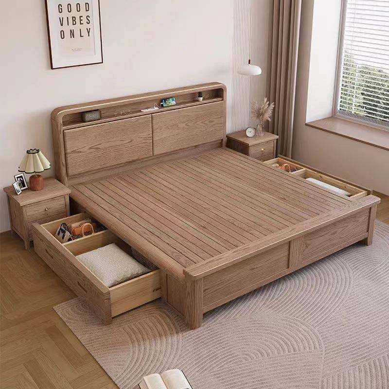 白蜡木.木床极简989轻奢1.8x2米储物床代实简约现15米民宿床婚床