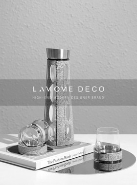 简约轻奢皮e纹透明玻璃水壶水杯摆件样板房客厅茶几酒柜装饰品