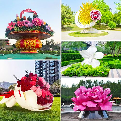 玻璃钢花朵雕塑定制户外大花篮A广场公园创意镂空荷花水景观大摆