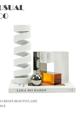 简约欧式轻奢白色几何螺旋镂空圆柱摆件样板房售Y楼处软装饰品