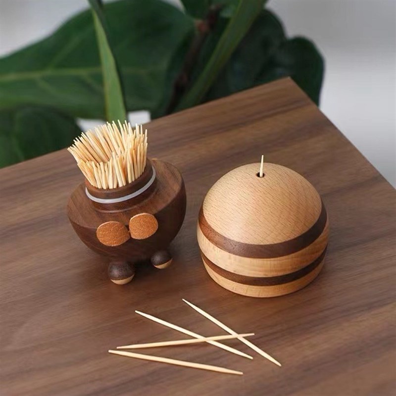 蜜蜂牙签盒家用实木牙签筒简创意可爱动物装饰摆件便携牙签罐