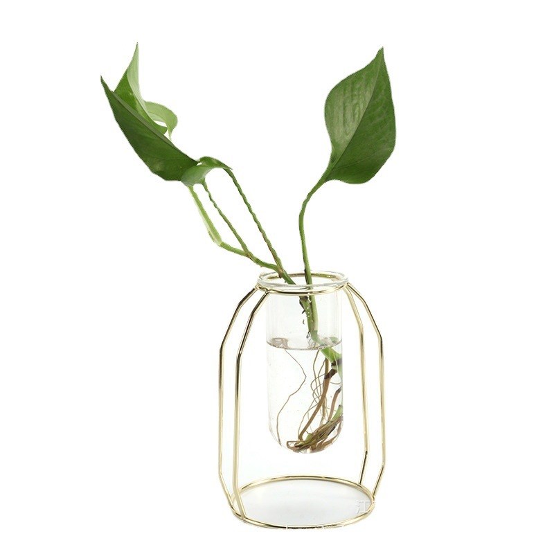 水培翻口玻璃试管金属管架圆底平底试管插花灯管餐厅桌面摆饰