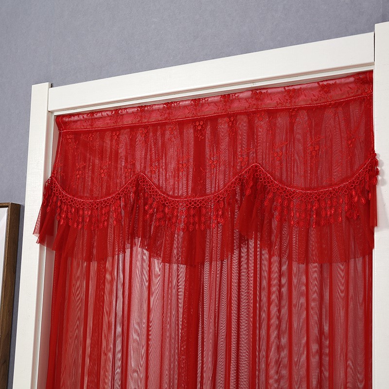 免打孔婚庆用品大红门帘结婚房喜庆防蚊纱蕾丝帘隔断帘家用赵之孙