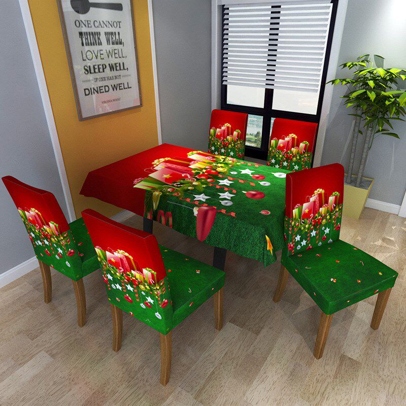 跨境新款圣诞系列家居桌椅套家用餐桌防油防水桌布全包弹力椅子套