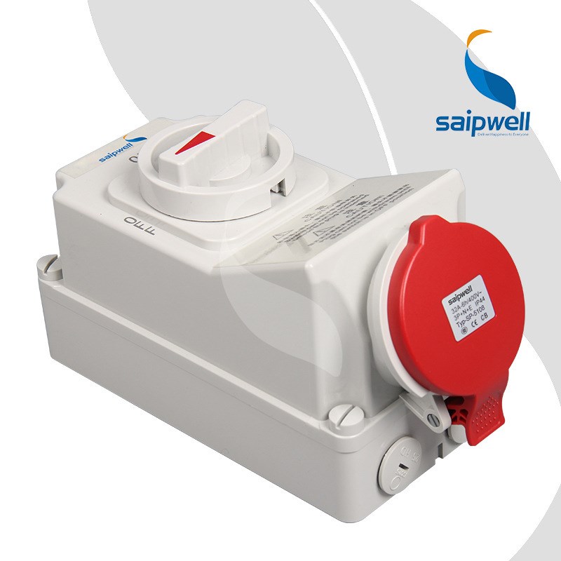 机械连锁带开关工业插座IP67/16A32A63A安全防误操作防水插头插座