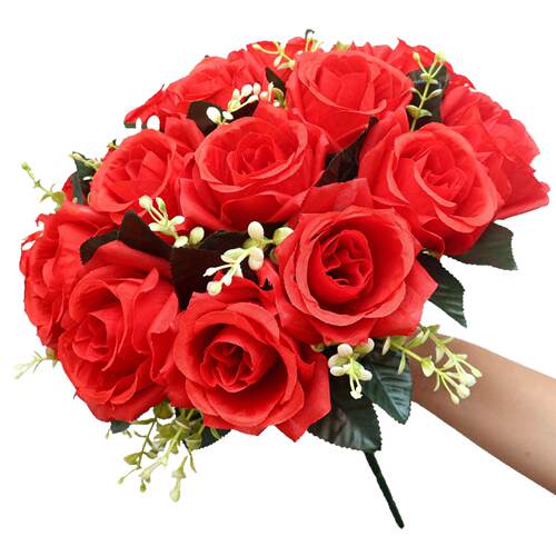 吉燕仿真花18头情人玫瑰卷边新娘手捧花束跨境仿真玫瑰假花婚礼花