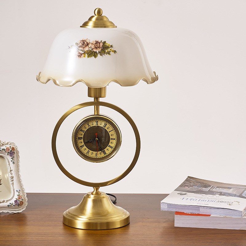 新中式复古怀旧风卧室台灯民国风格书房客厅带钟表装饰床头柜灯