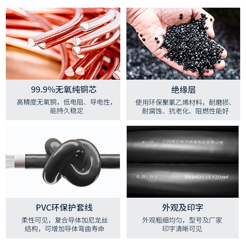 珠江电力东一江电缆纯铜芯电网电线3+2芯多芯多股工地工程线缆YJV