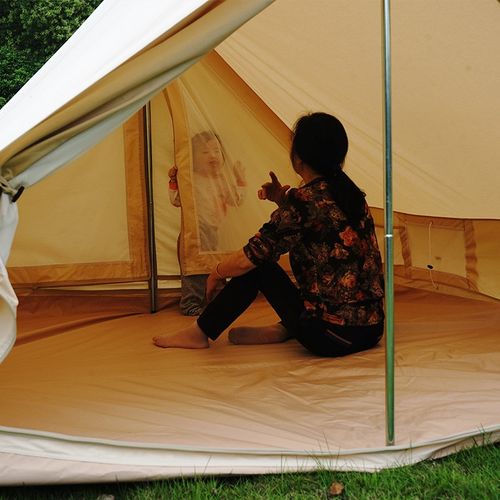 户外小屋露营加厚防水防晒棉帆布帐篷双开门大型野营防雨屋檐帐篷