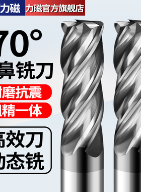 力磁70度圆鼻铣刀钨钢合金加长立铣刀4刃牛鼻R角刀开粗立铣圆鼻刀