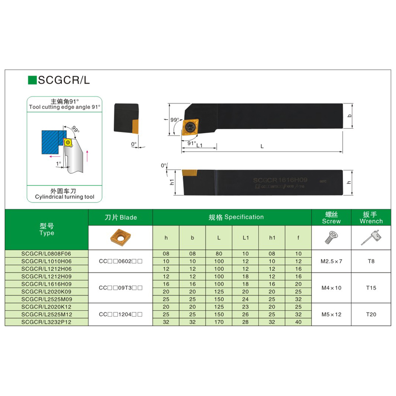 数控车床刀具车刀杆91度螺钉式外圆刀SCGCR/L1010-3232