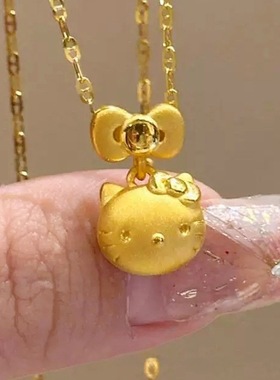 沙金HelloKitty蝴蝶结项链