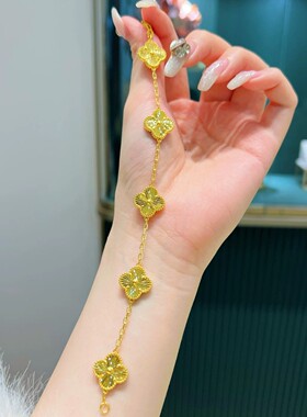 沙金四叶草幸运镀银新款轻奢五花