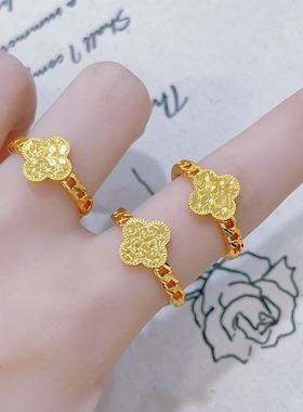 黄铜镀金碎冰冰四叶草戒指