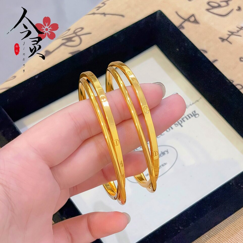 新款一字双环手镯双层交叉环环
