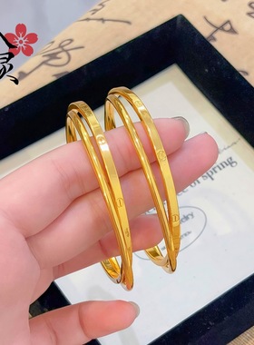 新款一字双环手镯双层交叉环环