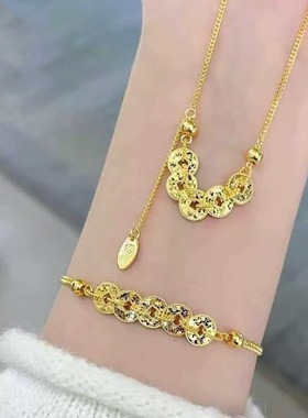 爆款碎冰冰五帝钱项链女轻奢小众