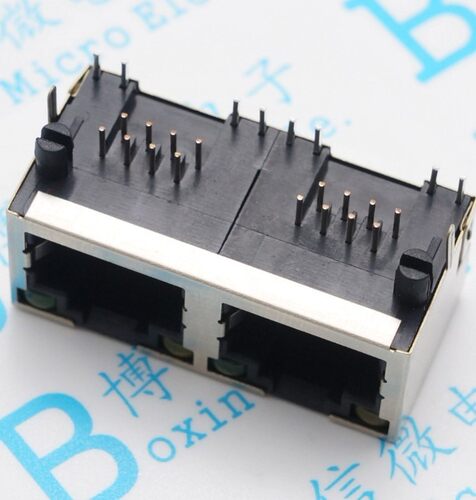 RJ45插座 56 1X2 带灯 无灯 1*2 RJ45网络接口母座 双口 56/8P8C