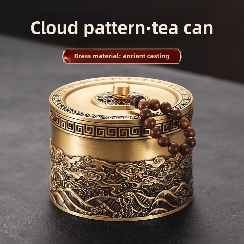 黄铜茶罐纯铜密封储物罐古典新中国风覆古家居精品普洱茶储物罐