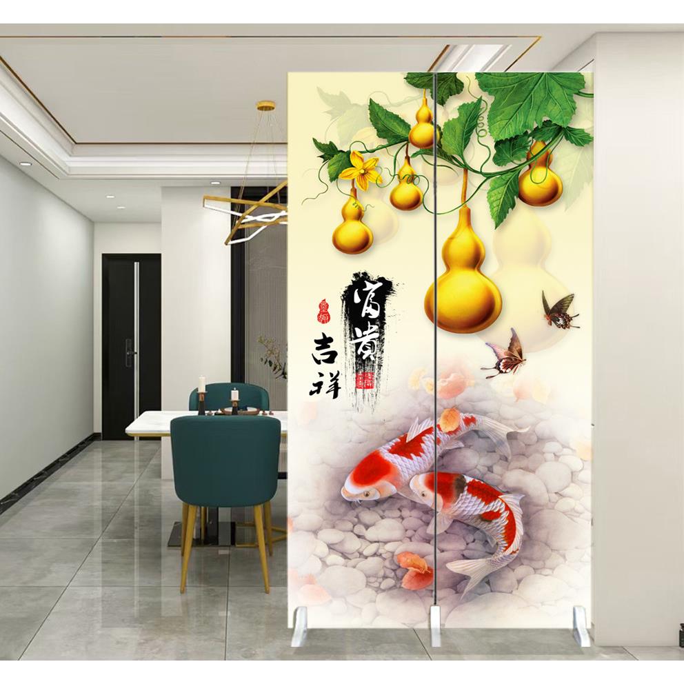 中式可折叠屏风客厅遮挡屏风寝室移动隔断活动屏风2扇诗屏画艺木