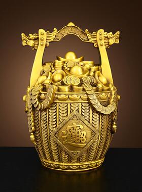 采购产品铜桶金饰品吸引财富，客厅店开业礼品，家居装饰品，纯黄