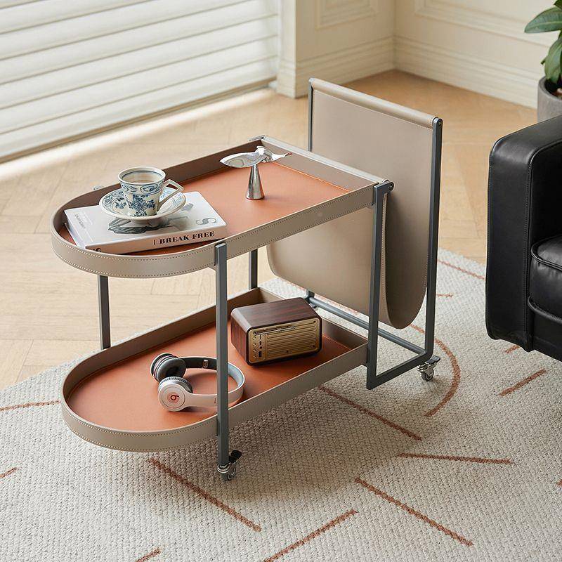 马鞍皮沙茶发边几客动阳台可移置物架设厅计感推垌板家具车小户型