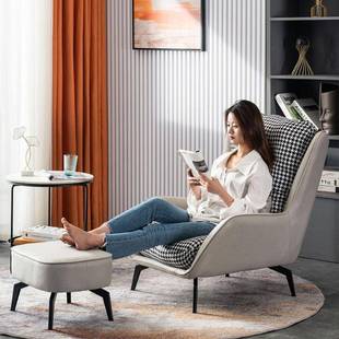 单RIP人沙发千鸟格轻现代奢小客厅公寓卧室闲网阳台红懒人休老虎