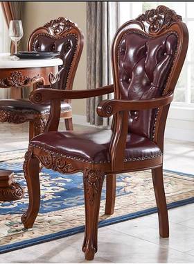 式复古全木餐椅家用靠背扶带手化妆凳欧ZG-81911美式书房桌椅学生